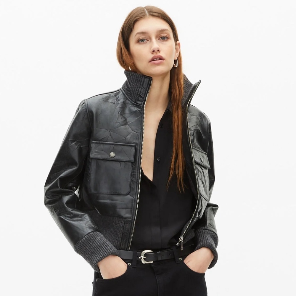 🖤⛓️NWT | The Kooples | Distressed Cowhide Leather Cropped Jacket | $715 RETAIL! - Picture 3 of 11